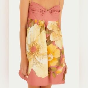 NWT FARM Rio Floral Pink and Yellow Mini Dress Size M